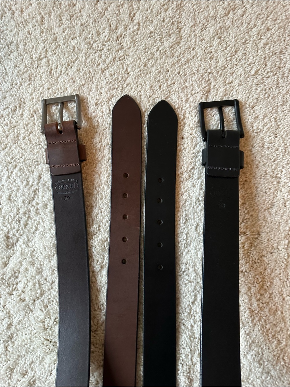Lot of 2 Leather Bison Belts Size 38 NWOT Black & Brown